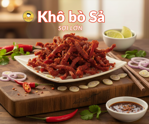 Khô Bò Sả sợi lớn | Premium beef jerky lemongrass - Bếp Ông Bụi 